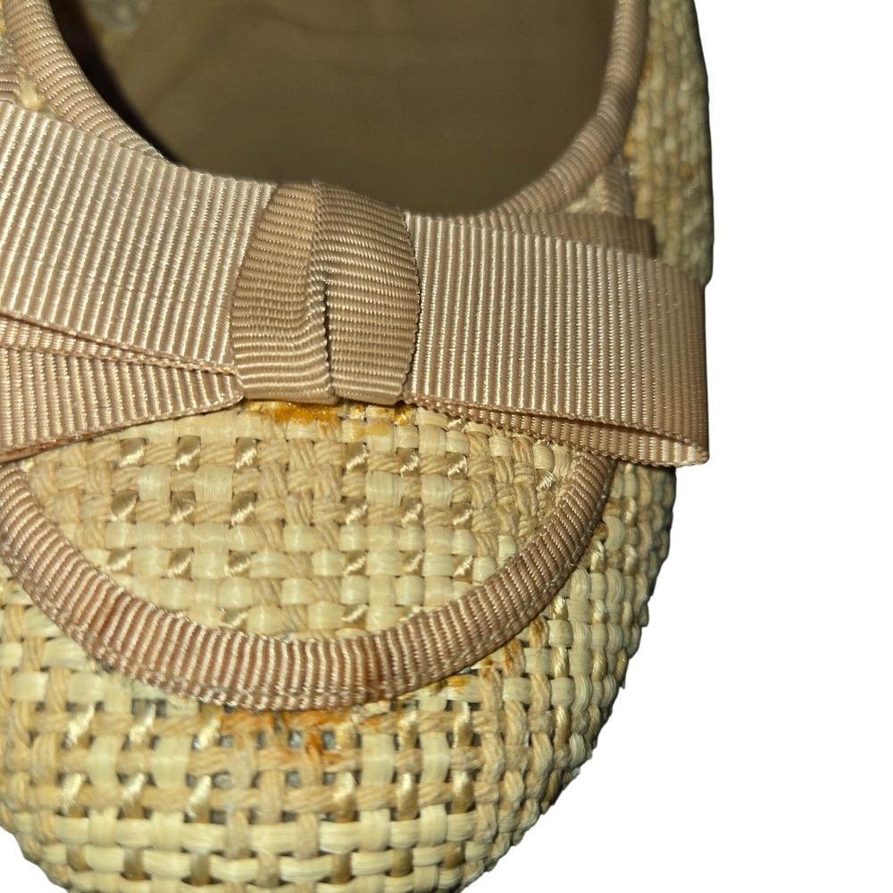 Stuart Weitzman Beige Woven Straw Raffia Ballet Flats Bow Accent Size 7.5M - Picture 9 of 12